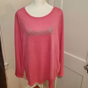 Belle by Kim Gravel Pink 'beach' Embroidered Scoop Neck Sweater
